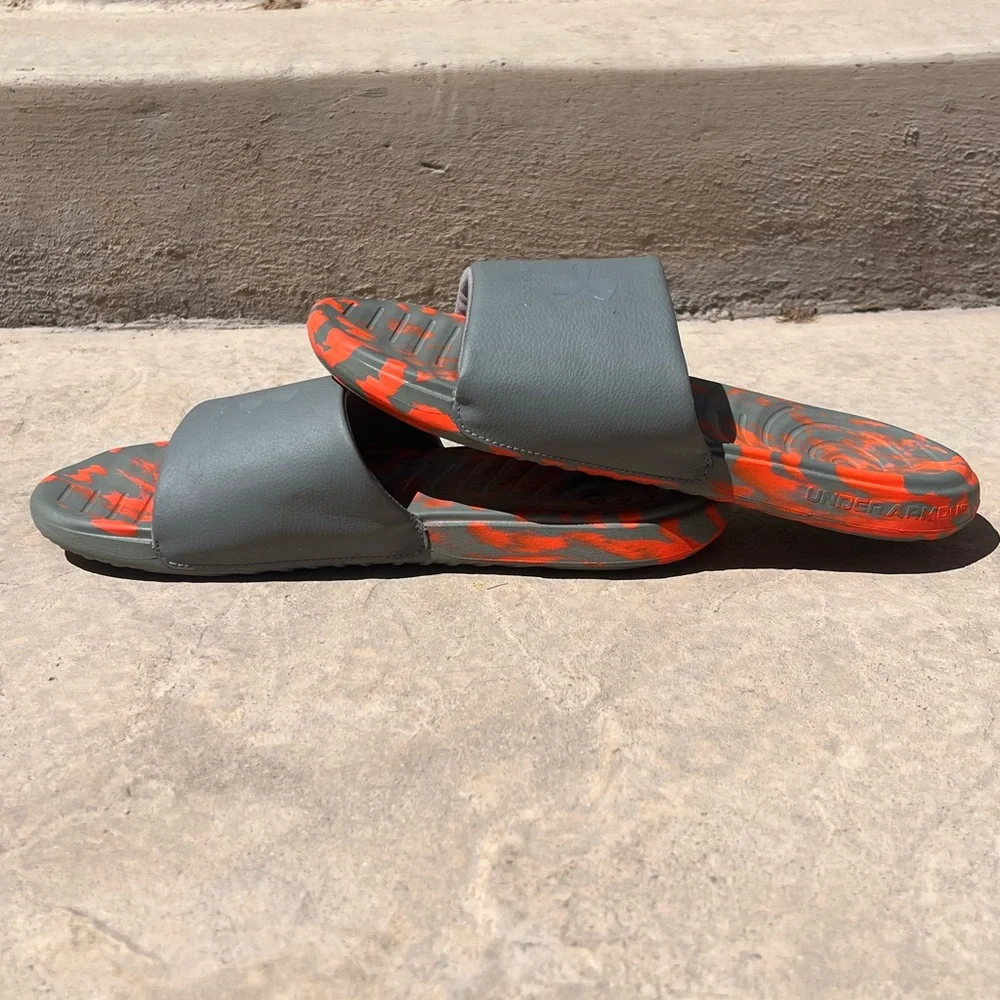 Under Armour Slides in Orange and Gray